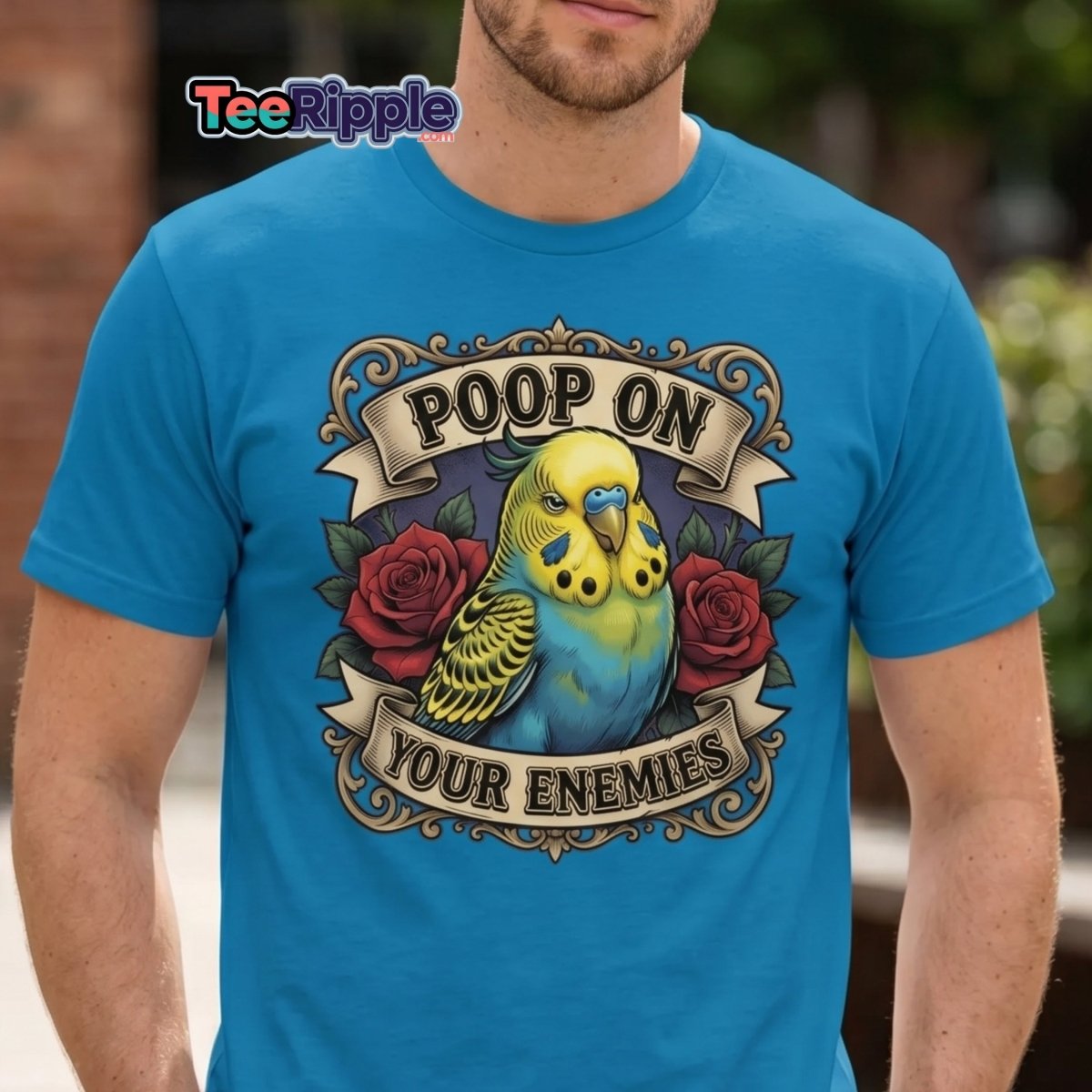 Poop On Your Enemies Budgie T-Shirt | Funny Parrot Tee - Maroon - TeeRipple