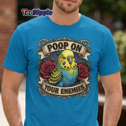 Poop On Your Enemies Budgie T-Shirt | Funny Parrot Tee - Maroon - TeeRipple