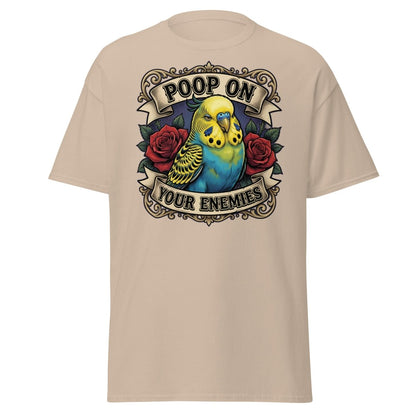 Poop On Your Enemies Budgie T-Shirt | Funny Parrot Tee - Sand - TeeRipple