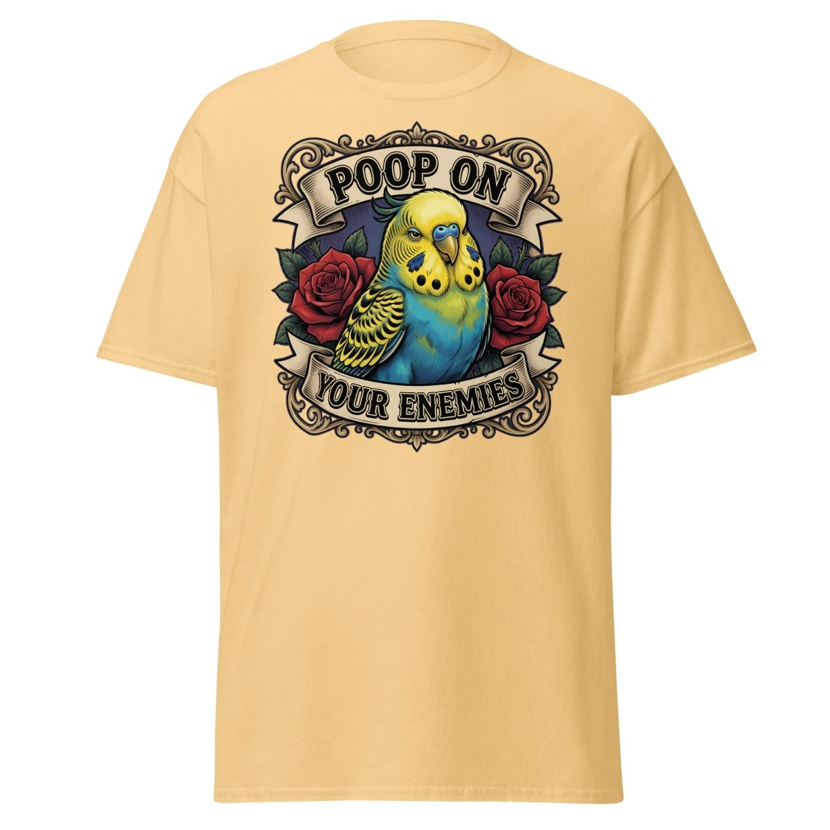Poop On Your Enemies Budgie T-Shirt | Funny Parrot Tee - Yellow Haze - TeeRipple