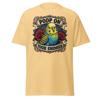 Poop On Your Enemies Budgie T-Shirt | Funny Parrot Tee - Yellow Haze - TeeRipple