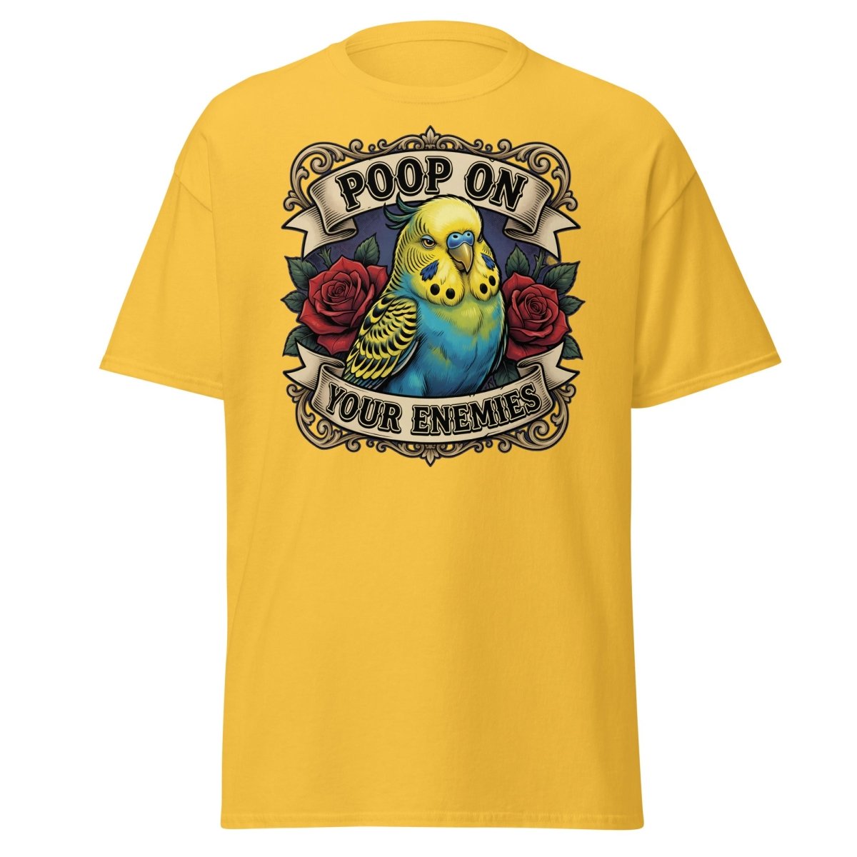 Poop On Your Enemies Budgie T-Shirt | Funny Parrot Tee - Daisy - TeeRipple