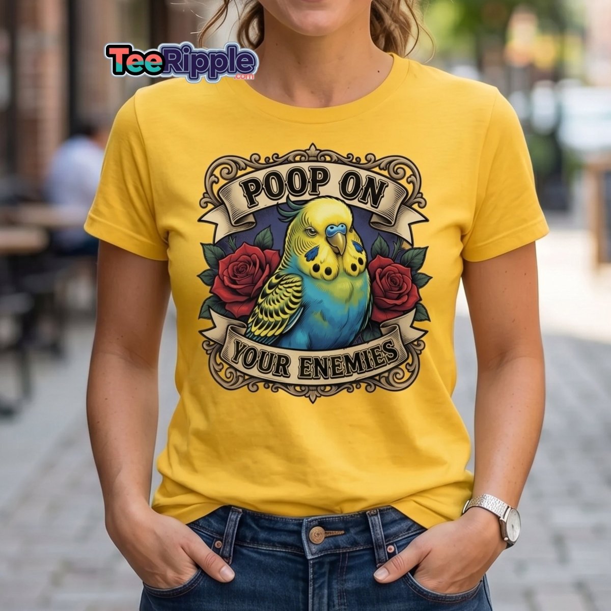 Poop On Your Enemies Budgie T-Shirt | Funny Parrot Tee - Maroon - TeeRipple