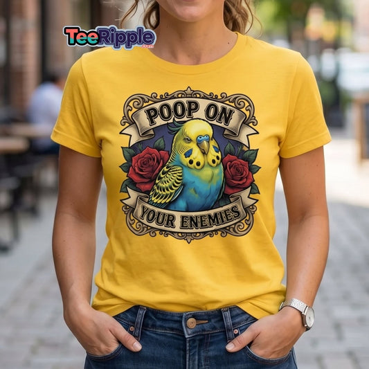 Poop On Your Enemies Budgie T-Shirt | Funny Parrot Tee - Maroon - TeeRipple