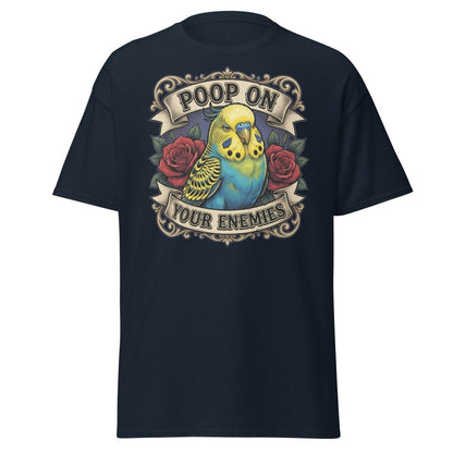 Poop On Your Enemies Budgie T-Shirt | Funny Parrot Tee - Navy - TeeRipple