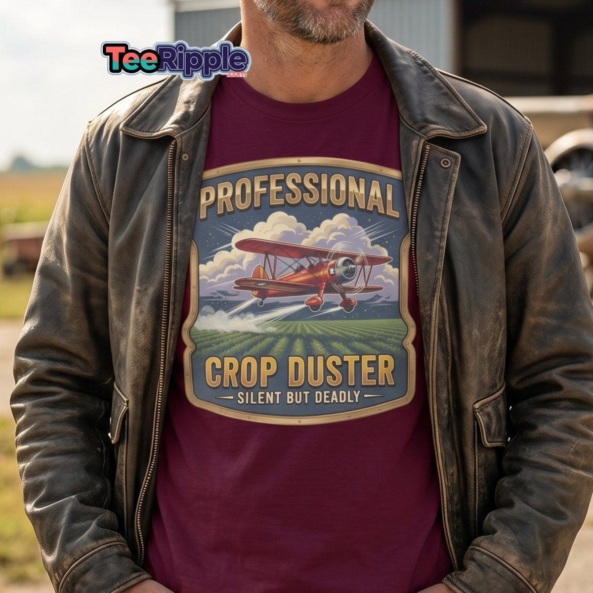 Professional Crop Duster Silent But Deadly T-Shirt - Maroon - TeeRipple