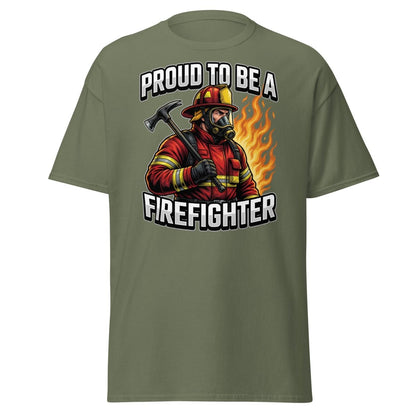 Proud to Be a Firefighter T-Shirt | Hero Graphic Tee - Military Green - TeeRipple