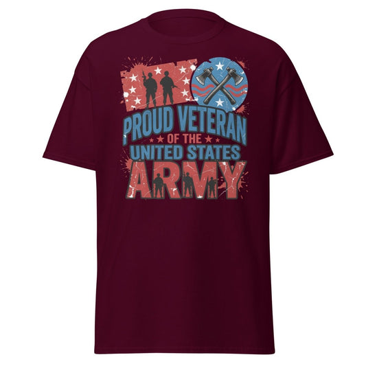 Proud Veteran US Army T-Shirt | Military Graphic Tee - Maroon - TeeRipple