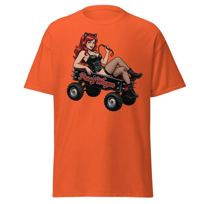 Pussy Wagon Pin - Up Catgirl T-Shirt | Adult Humor Tee - Orange - TeeRipple