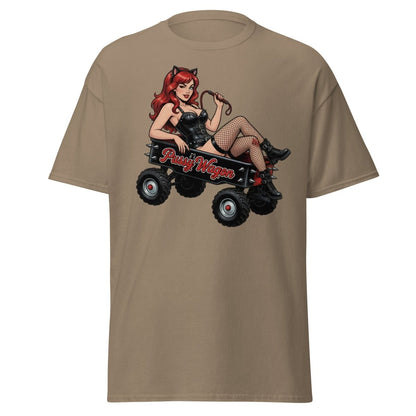 Pussy Wagon Pin - Up Catgirl T-Shirt | Adult Humor Tee - Brown Savana - TeeRipple