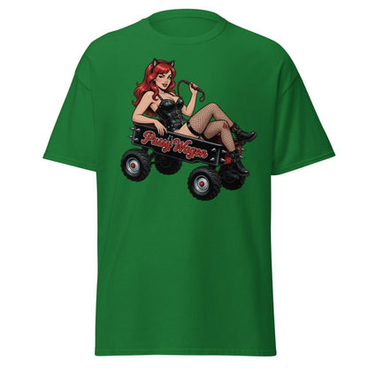 Pussy Wagon Pin - Up Catgirl T-Shirt | Adult Humor Tee - Turf Green - TeeRipple