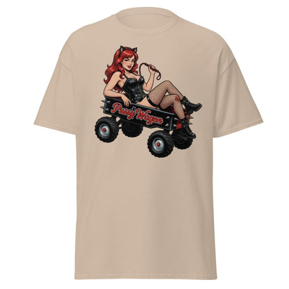 Pussy Wagon Pin - Up Catgirl T-Shirt | Adult Humor Tee - Sand - TeeRipple