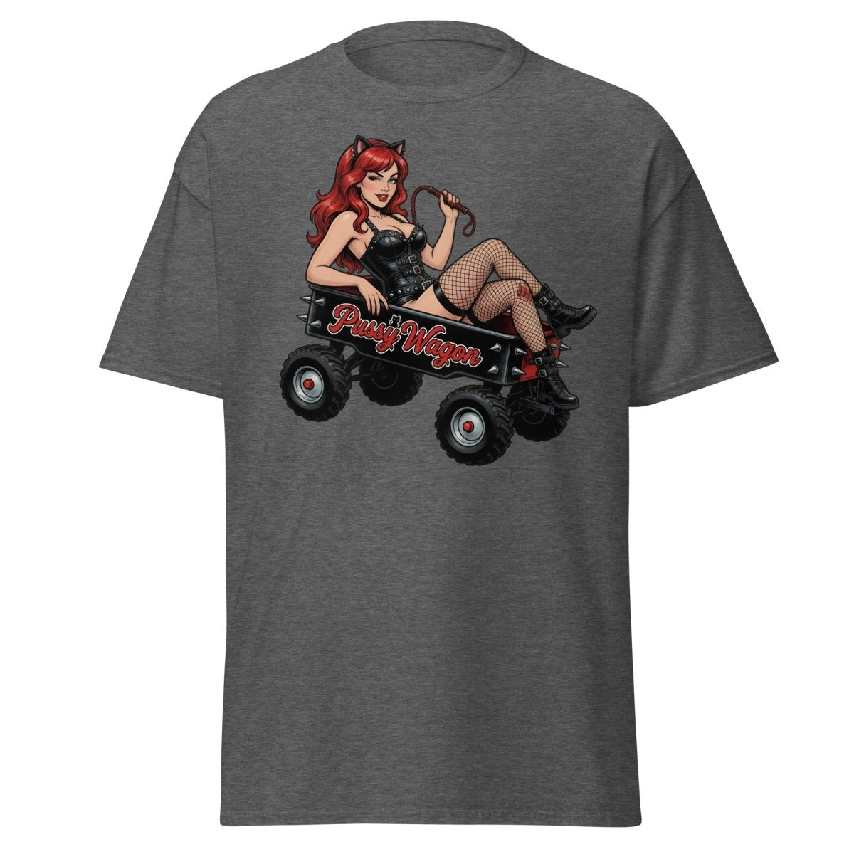 Pussy Wagon Pin - Up Catgirl T-Shirt | Adult Humor Tee - Dark Heather - TeeRipple