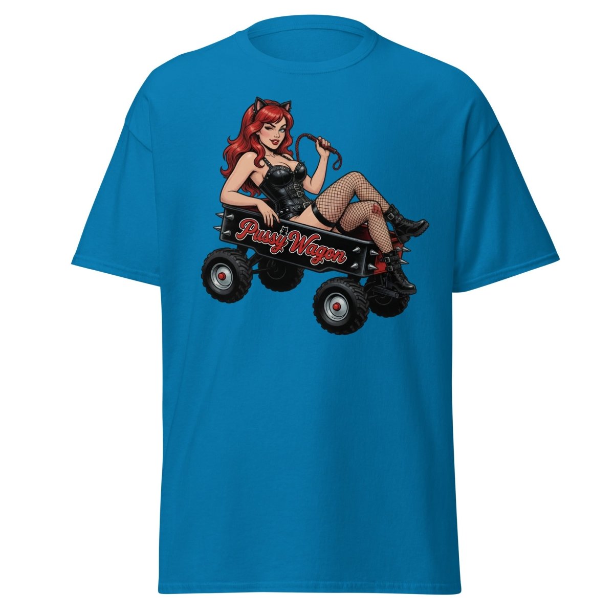 Pussy Wagon Pin - Up Catgirl T-Shirt | Adult Humor Tee - Sapphire - TeeRipple