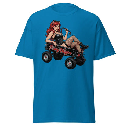 Pussy Wagon Pin - Up Catgirl T-Shirt | Adult Humor Tee - Sapphire - TeeRipple