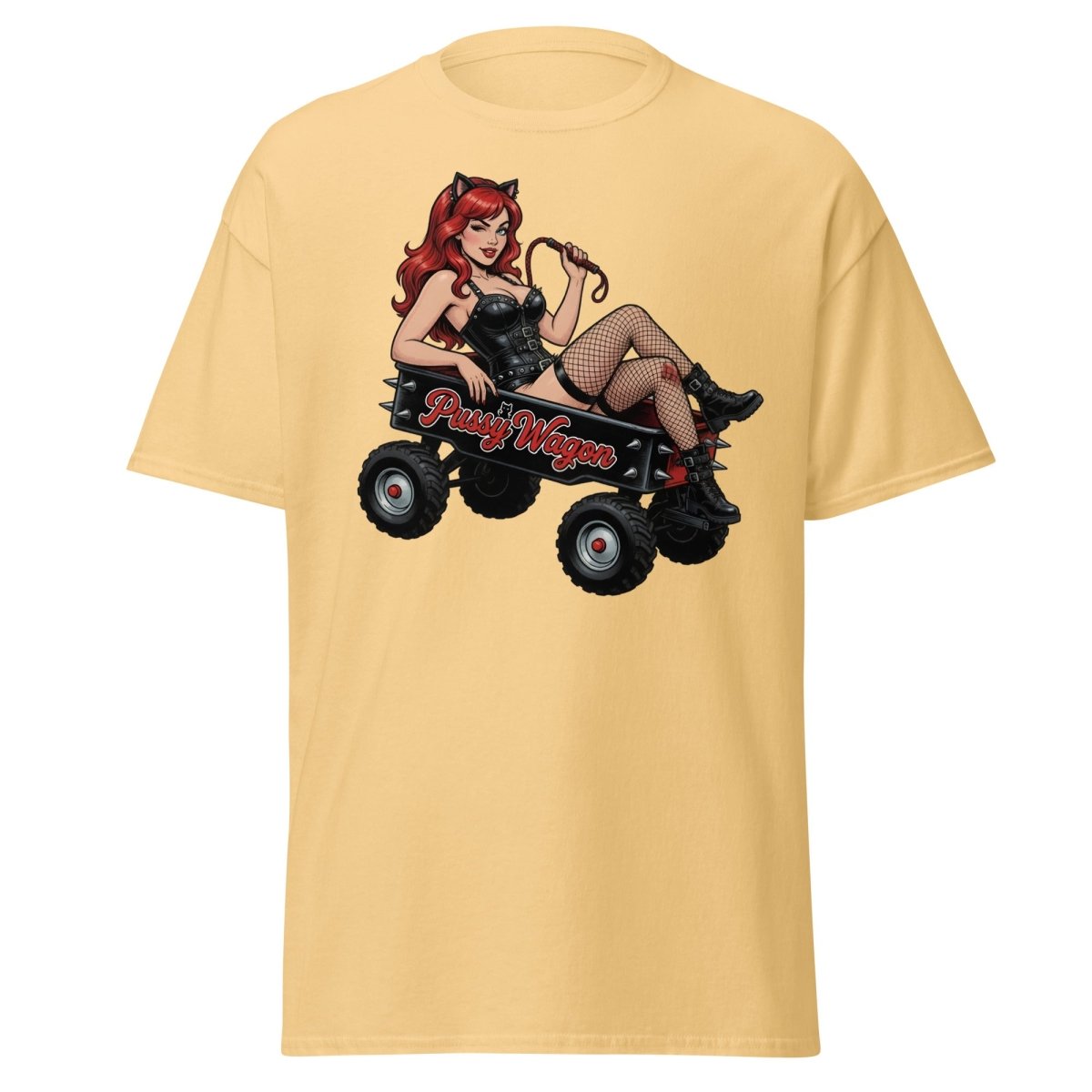 Pussy Wagon Pin - Up Catgirl T-Shirt | Adult Humor Tee - Yellow Haze - TeeRipple