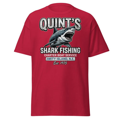Quint's Shark Fishing Jaws T-Shirt - Amity Island Charter - Cardinal - TeeRipple