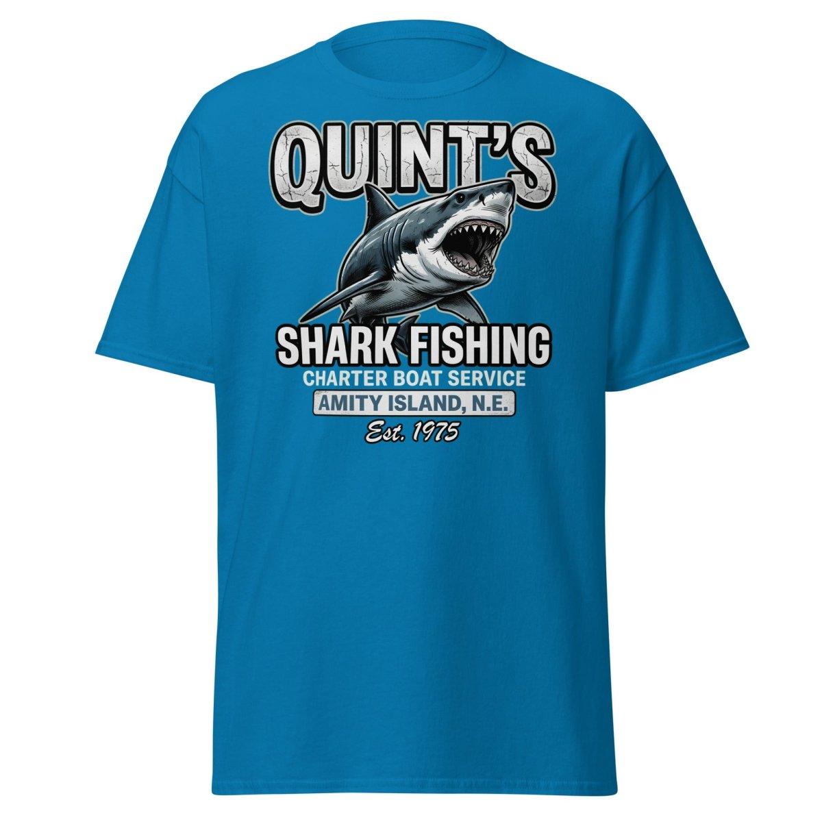 Quint's Shark Fishing Jaws T-Shirt - Amity Island Charter - Sapphire - TeeRipple