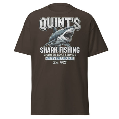 Quint's Shark Fishing Jaws T-Shirt - Amity Island Charter - Dark Chocolate - TeeRipple