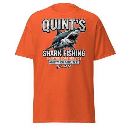 Quint's Shark Fishing Jaws T-Shirt - Amity Island Charter - Orange - TeeRipple