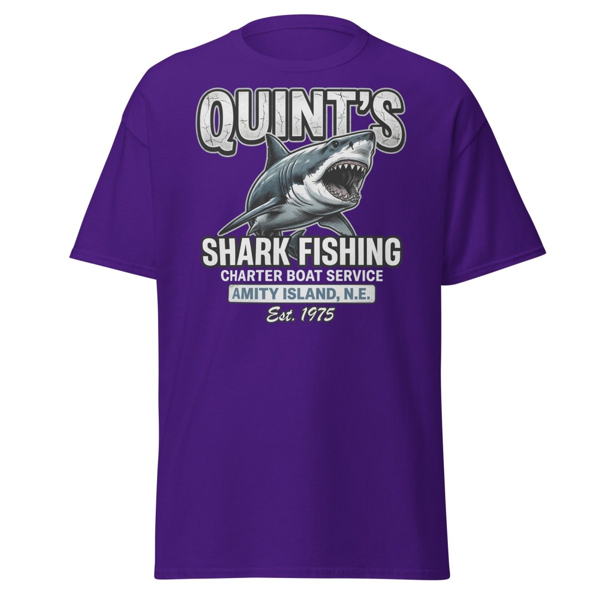 Quint's Shark Fishing Jaws T-Shirt - Amity Island Charter - Purple - TeeRipple