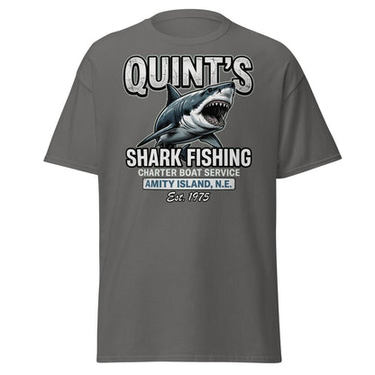 Quint's Shark Fishing Jaws T-Shirt - Amity Island Charter - Charcoal - TeeRipple