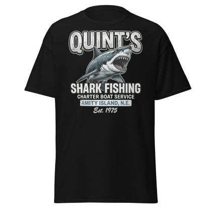 Quint's Shark Fishing Jaws T-Shirt - Amity Island Charter - Black - TeeRipple