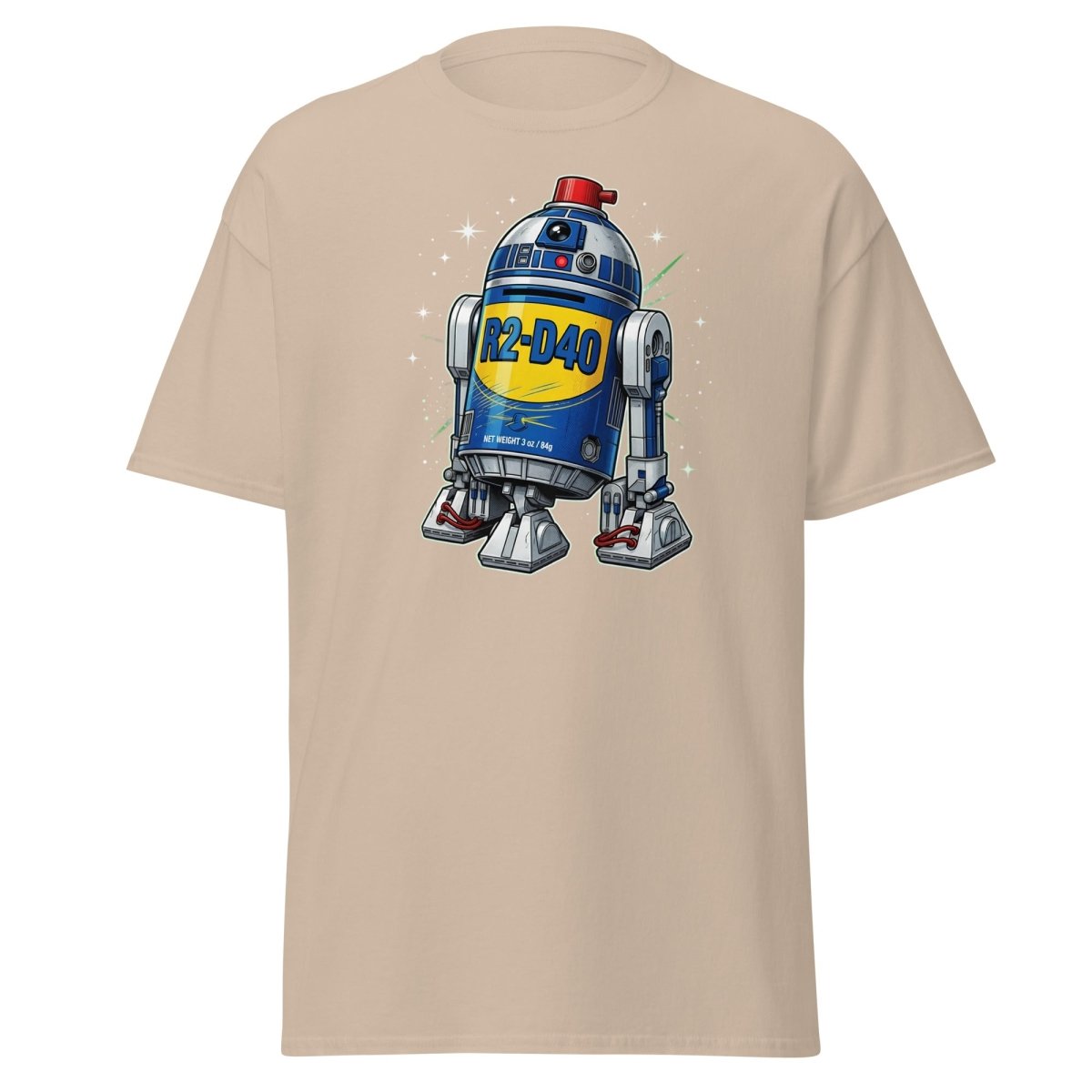 R2-D40 WD-40 Parody T-Shirt – Funny Star Wars Tee - Sand - TeeRipple