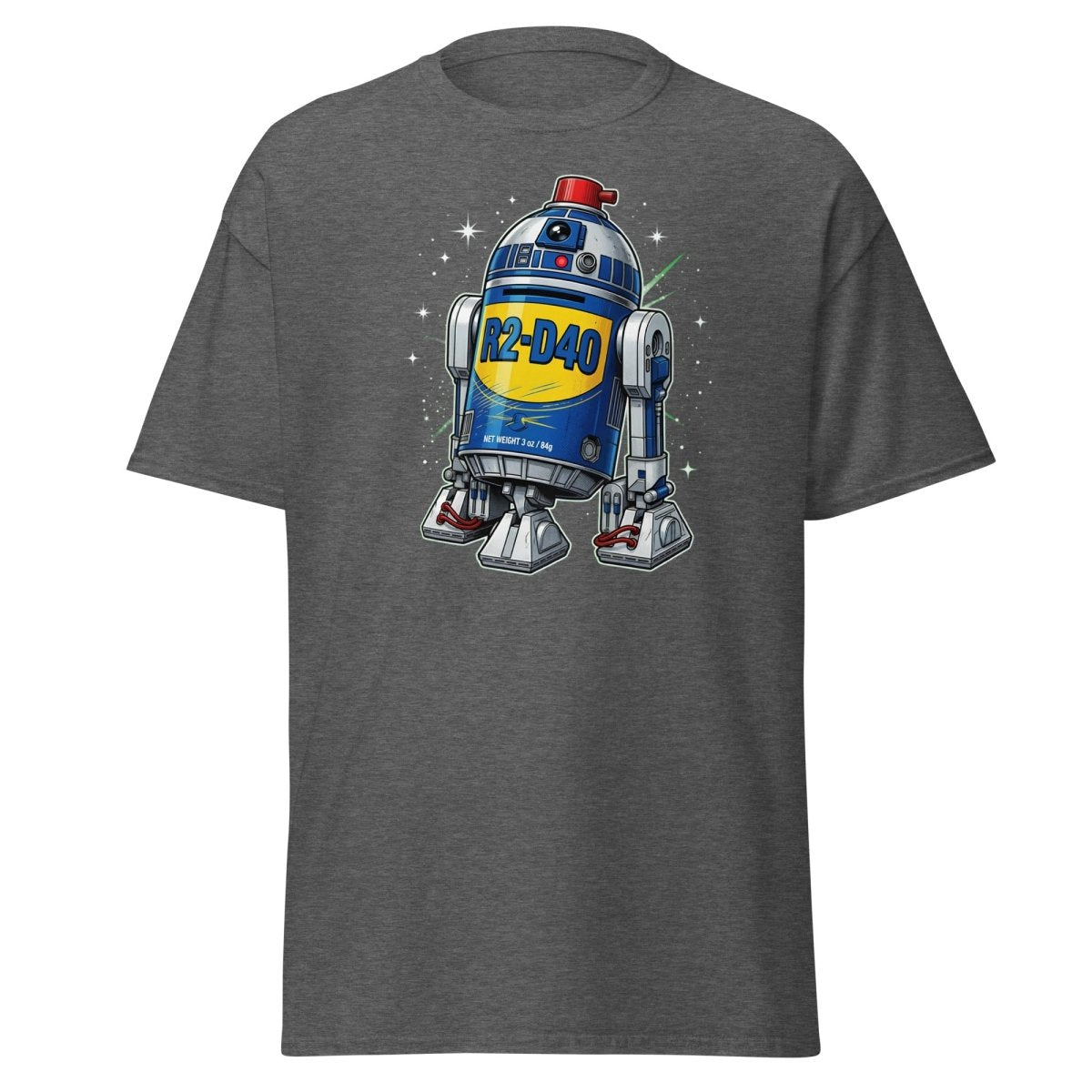 R2-D40 WD-40 Parody T-Shirt – Funny Star Wars Tee - Dark Heather - TeeRipple