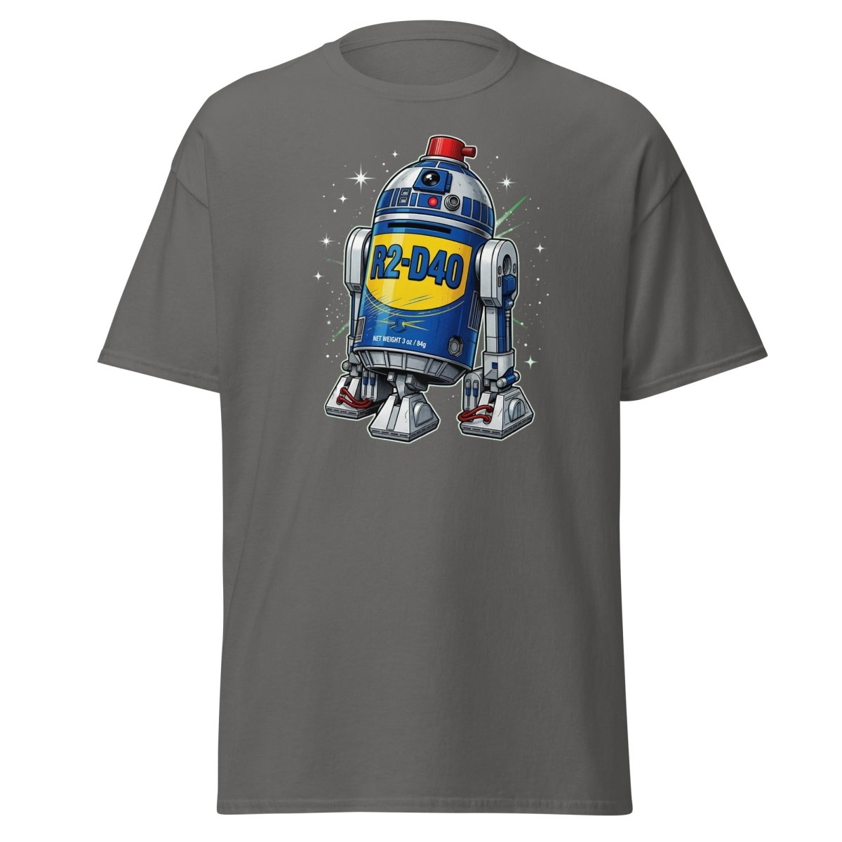 R2-D40 WD-40 Parody T-Shirt – Funny Star Wars Tee - Charcoal - TeeRipple