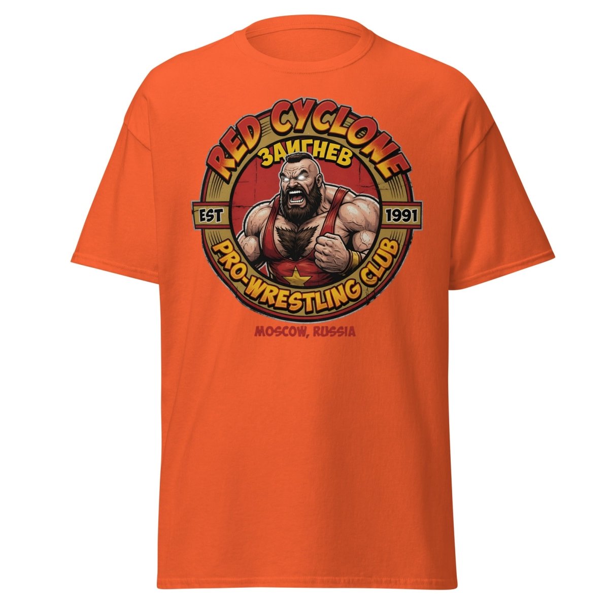 Red Cyclone Pro Wrestling T-Shirt - Moscow 1991 - Orange - TeeRipple