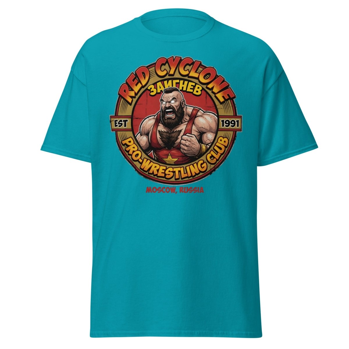 Red Cyclone Pro Wrestling T-Shirt - Moscow 1991 - Tropical Blue - TeeRipple