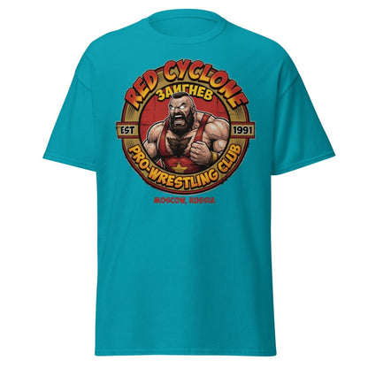 Red Cyclone Pro Wrestling T-Shirt - Moscow 1991 - Tropical Blue - TeeRipple