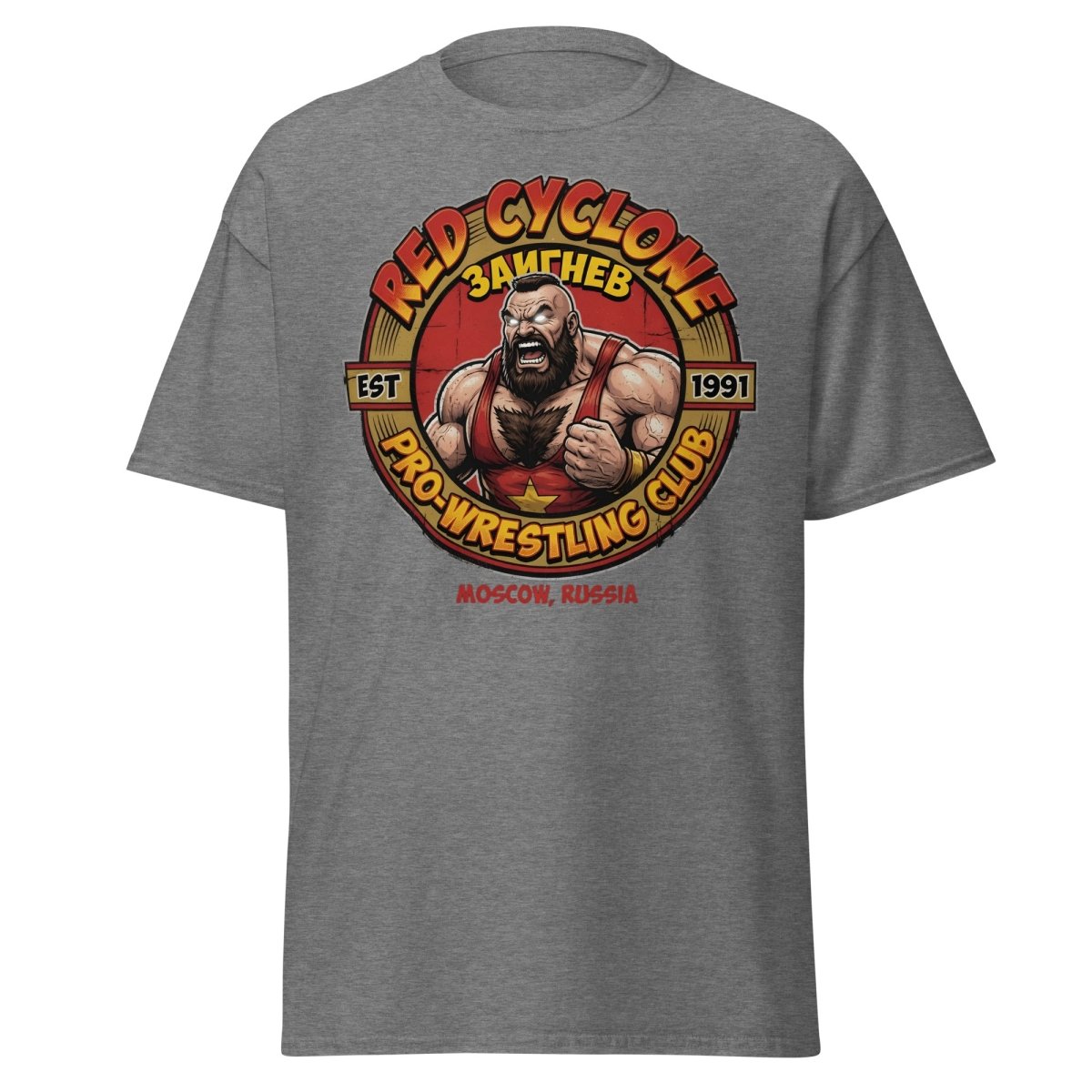 Red Cyclone Pro Wrestling T-Shirt - Moscow 1991 - Graphite Heather - TeeRipple
