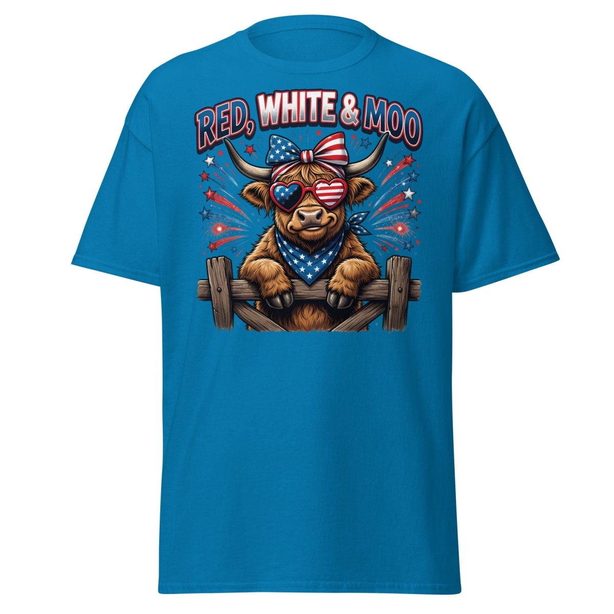 Red, White & Moo Highland Cow T-Shirt | Patriotic 4th of July Tee - Sapphire - TeeRipple