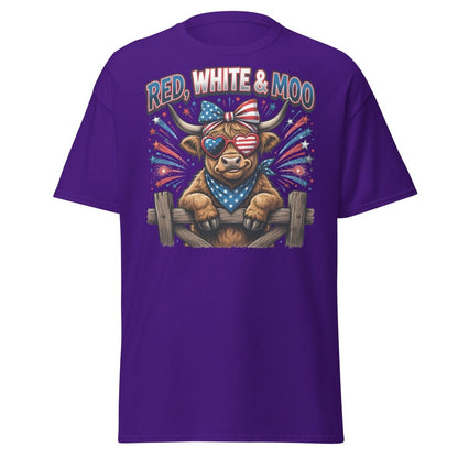 Red, White & Moo Highland Cow T-Shirt | Patriotic 4th of July Tee - Purple - TeeRipple