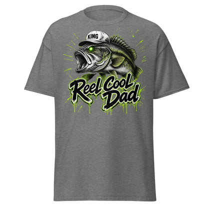Reel Cool Dad Fishing T-Shirt – Funny Bass King Tee - Graphite Heather - TeeRipple