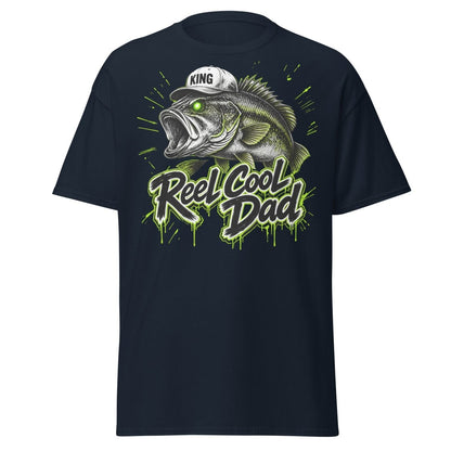 Reel Cool Dad Fishing T-Shirt – Funny Bass King Tee - Navy - TeeRipple