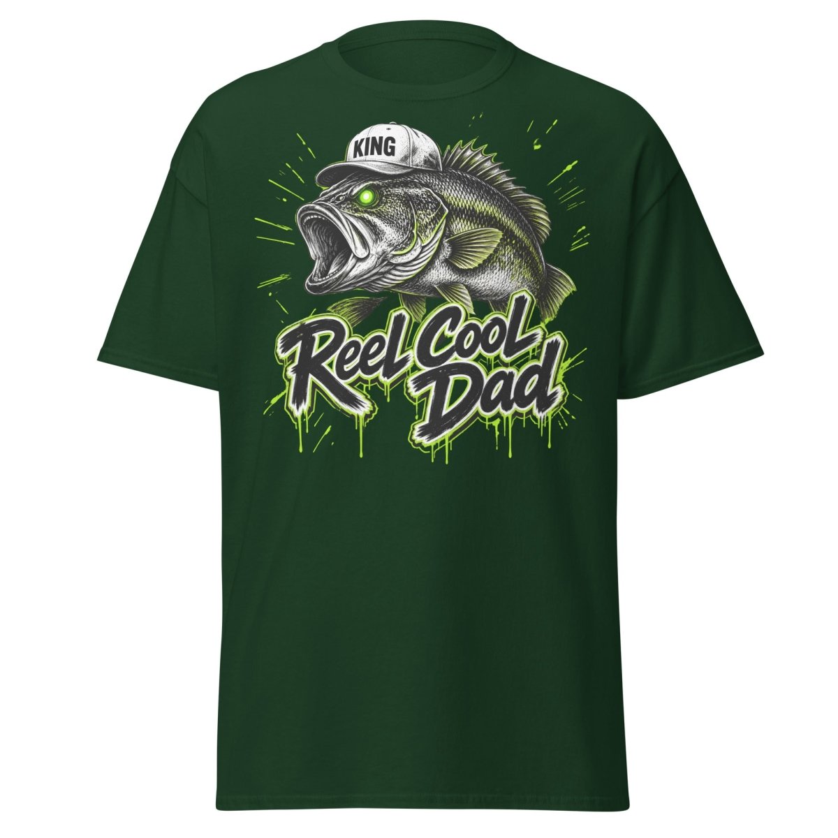 Reel Cool Dad Fishing T-Shirt – Funny Bass King Tee - Forest Green - TeeRipple