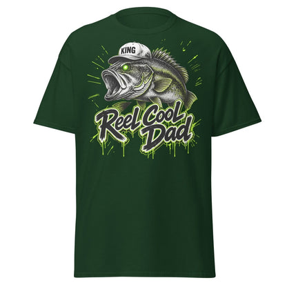 Reel Cool Dad Fishing T-Shirt – Funny Bass King Tee - Forest Green - TeeRipple
