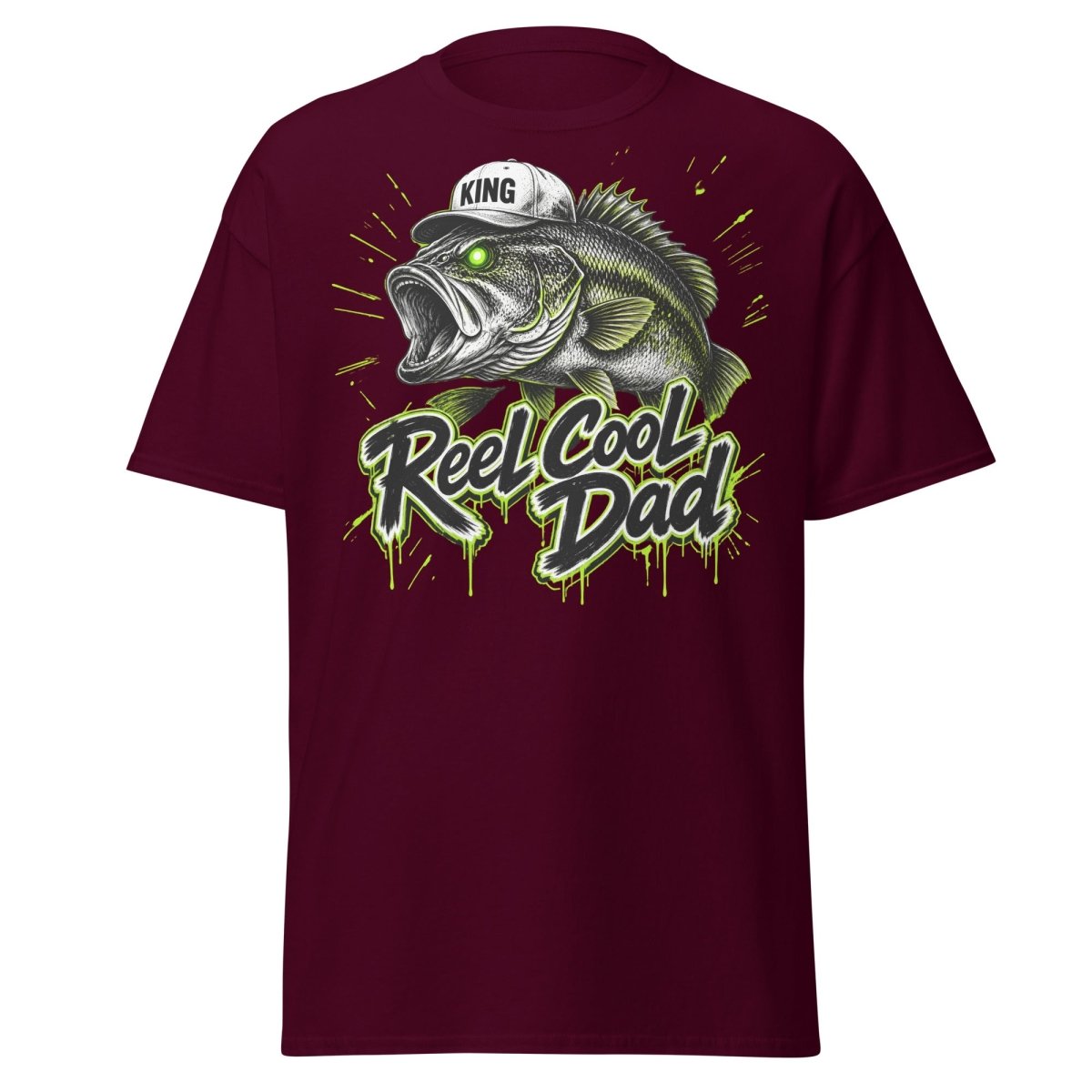 Reel Cool Dad Fishing T-Shirt – Funny Bass King Tee - Maroon - TeeRipple