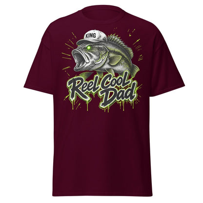 Reel Cool Dad Fishing T-Shirt – Funny Bass King Tee - Maroon - TeeRipple