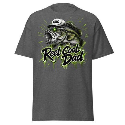 Reel Cool Dad Fishing T-Shirt – Funny Bass King Tee - Dark Heather - TeeRipple