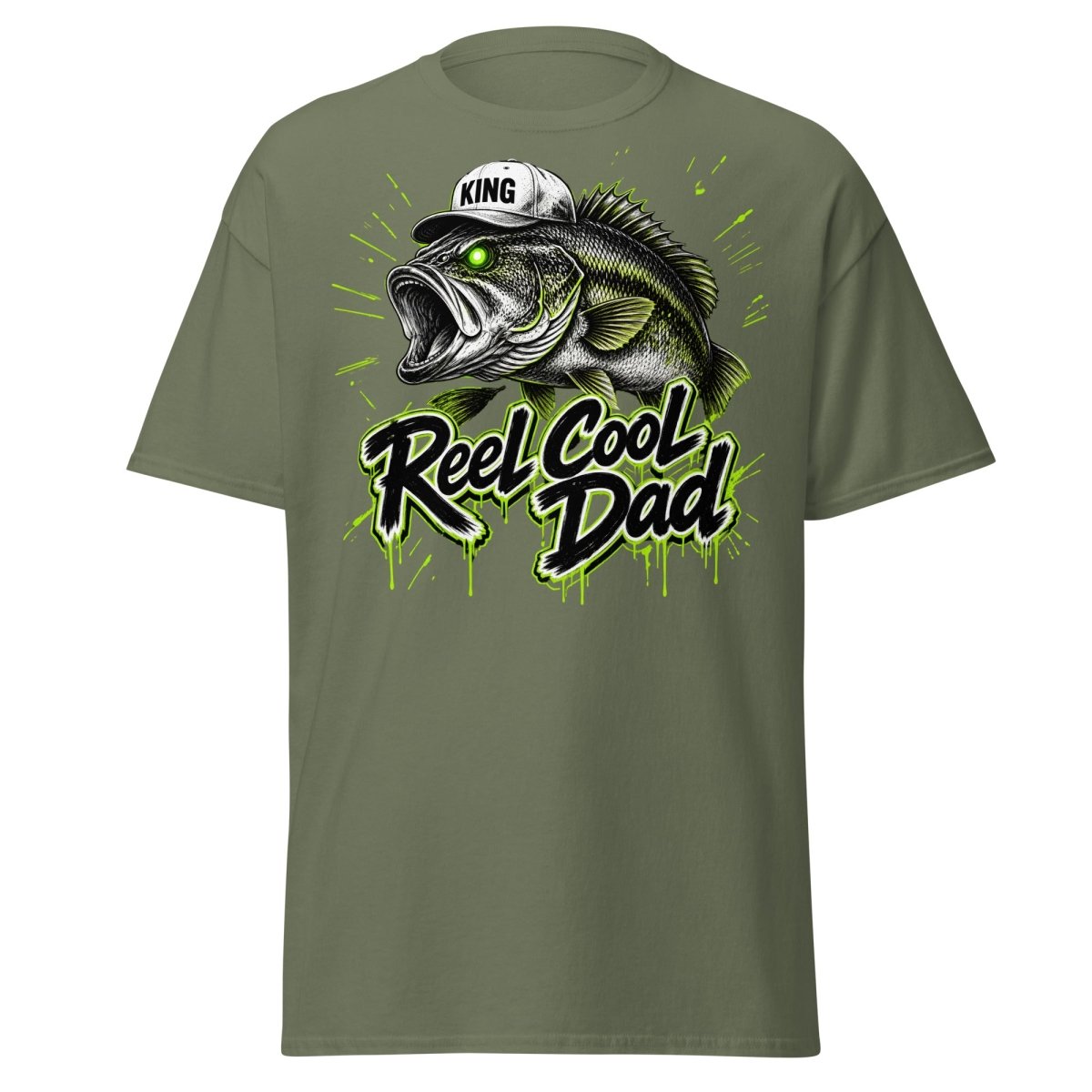 Reel Cool Dad Fishing T-Shirt – Funny Bass King Tee - Military Green - TeeRipple
