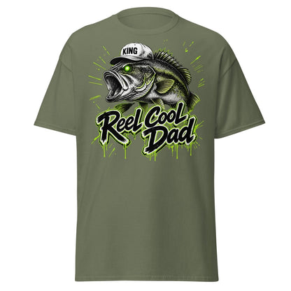 Reel Cool Dad Fishing T-Shirt – Funny Bass King Tee - Military Green - TeeRipple