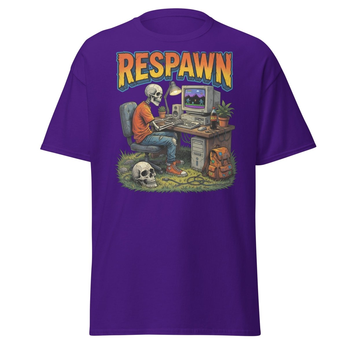 Respawn Skeleton Gamer T-Shirt – Retro 90s Gaming Tee - Purple - TeeRipple