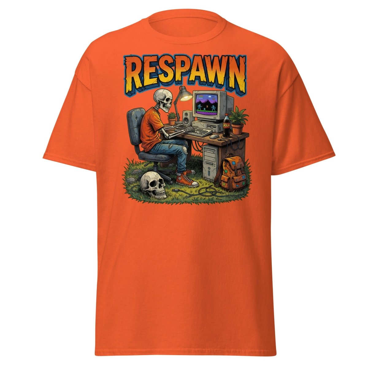 Respawn Skeleton Gamer T-Shirt – Retro 90s Gaming Tee - Orange - TeeRipple