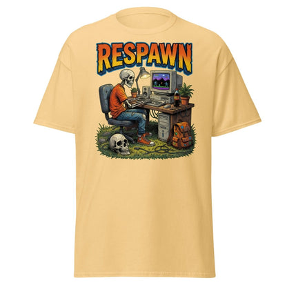 Respawn Skeleton Gamer T-Shirt – Retro 90s Gaming Tee - Yellow Haze - TeeRipple
