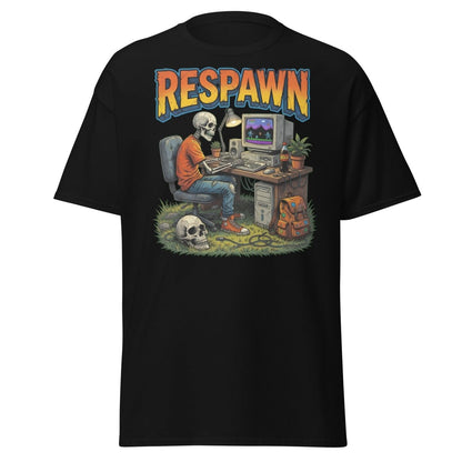 Respawn Skeleton Gamer T-Shirt – Retro 90s Gaming Tee - Black - TeeRipple