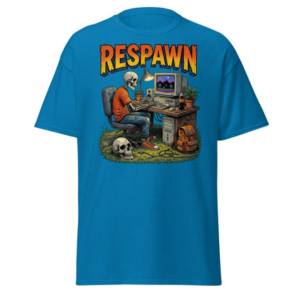 Respawn Skeleton Gamer T-Shirt – Retro 90s Gaming Tee - Sapphire - TeeRipple